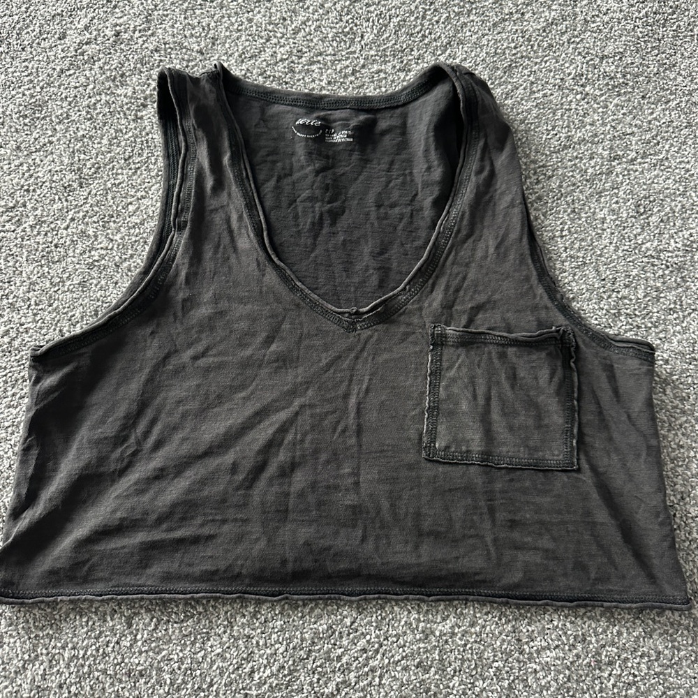Aerie Charcoal V-Neck Crop Top